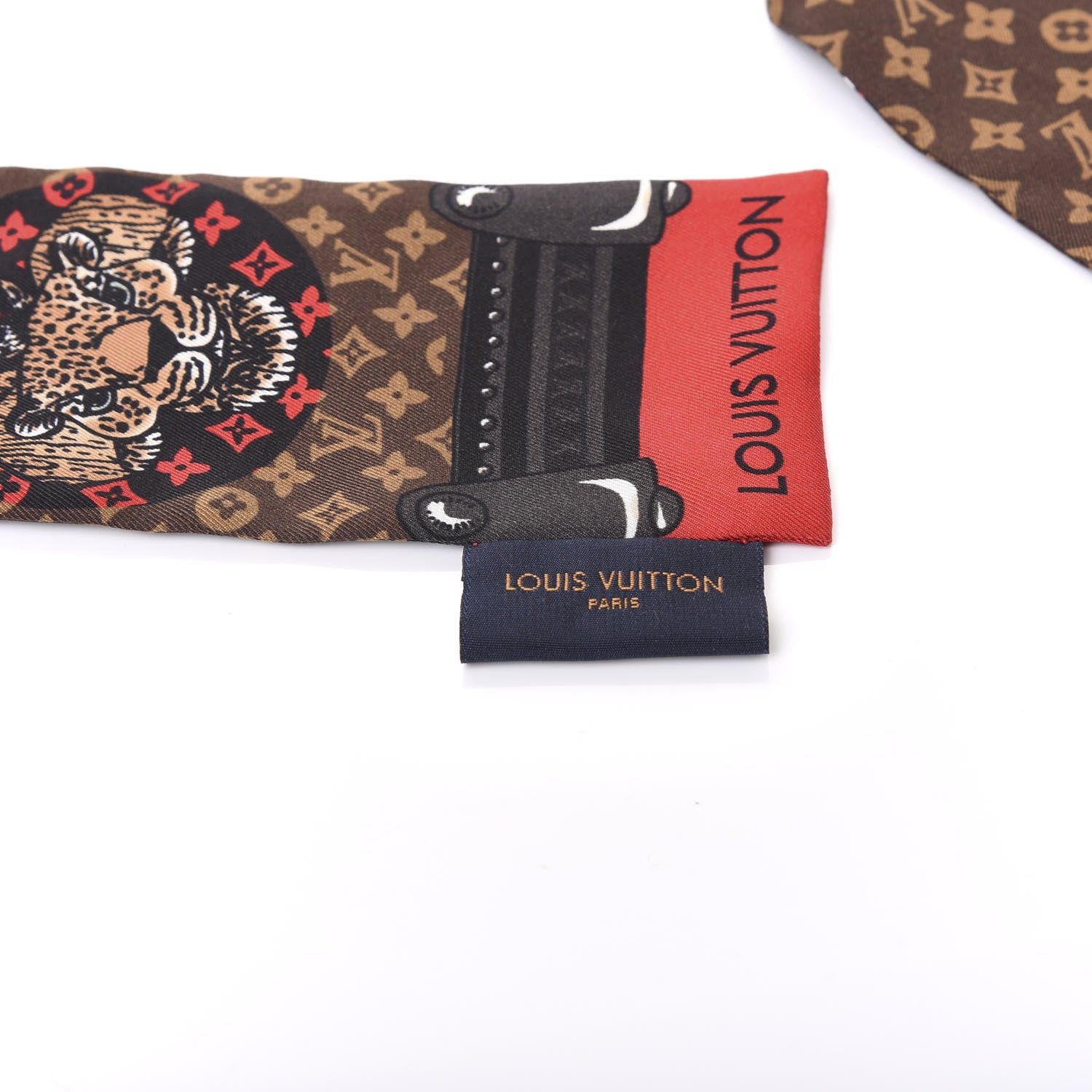 Louis Vuitton Silk Monogram Jaguar Animalle Bandeau Scarf Marron 3 of 5