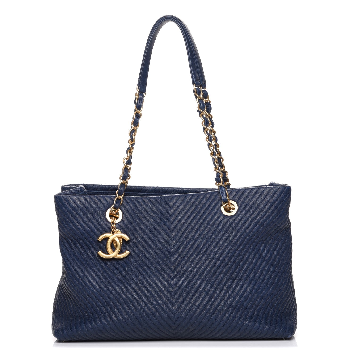 Chanel Wrinkled Lambskin Chevron Quilted Large Surpique Tote Navy Blue 1 of 8