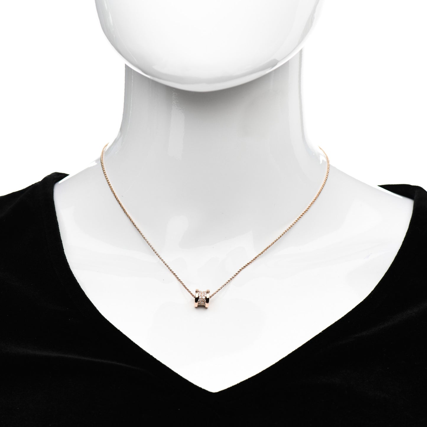 18K Rose Gold Diamond Small B.Zero1 Pave Pendant Necklace
