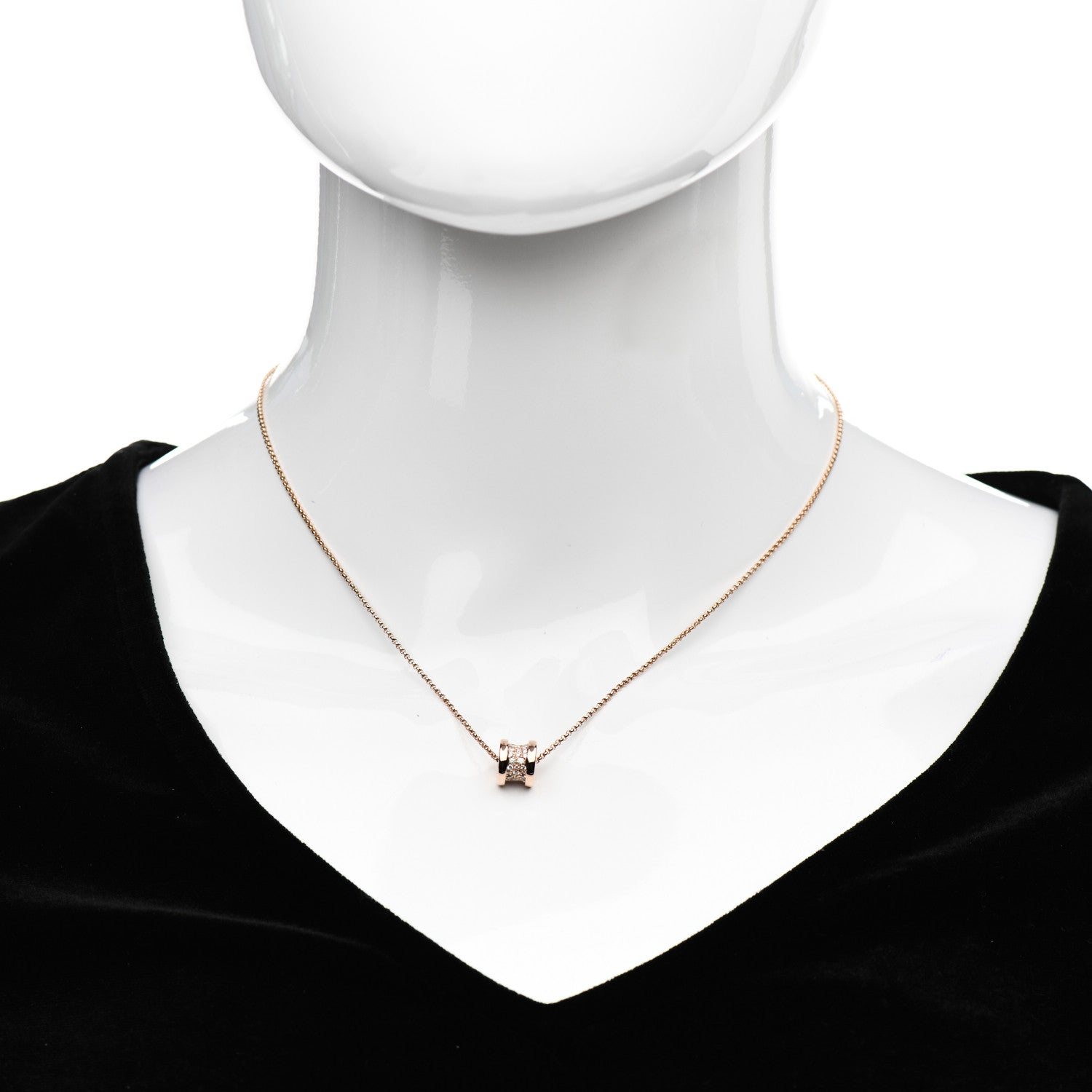 Bulgari 18K Rose Gold Diamond Small B.Zero1 Pave Pendant Necklace 2 of 7