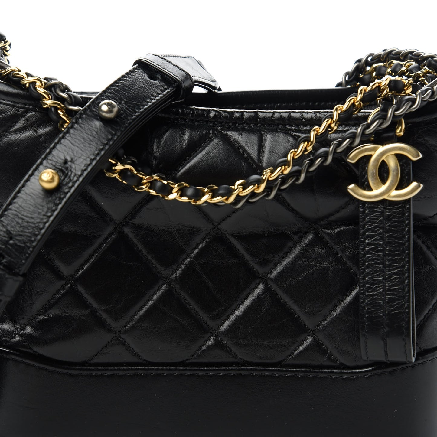 Aged Calfskin Quilted Small Gabrielle Hobo Black
