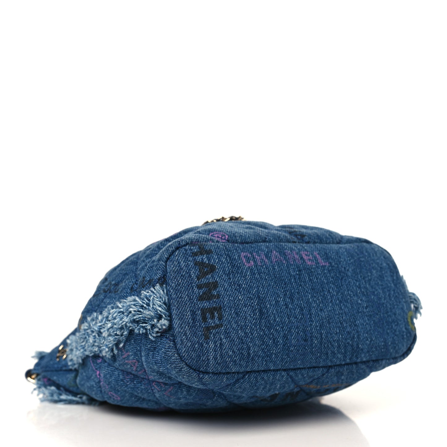 Denim Quilted Small Mood Bucket With Chain Blue Multicolor