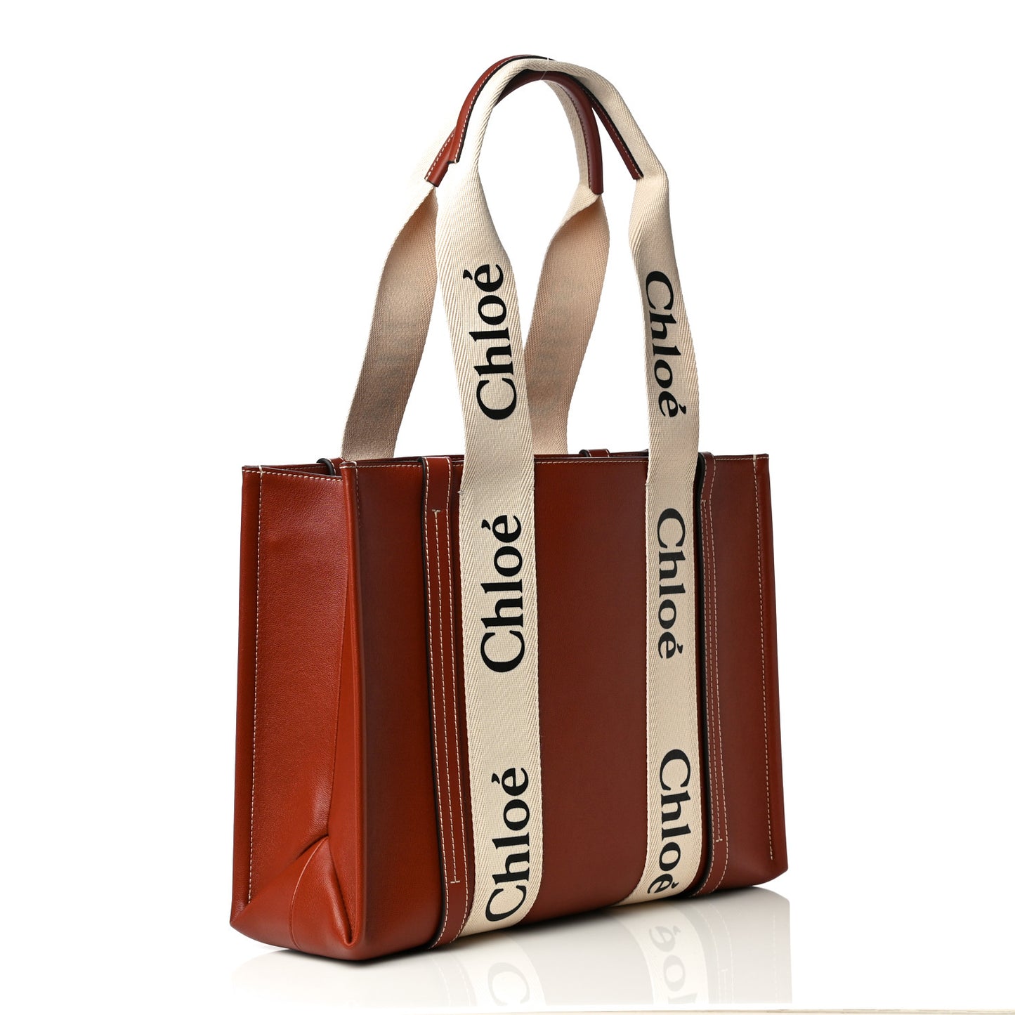 Calfskin Medium Woody Ribbon Tote Sepia Brown
