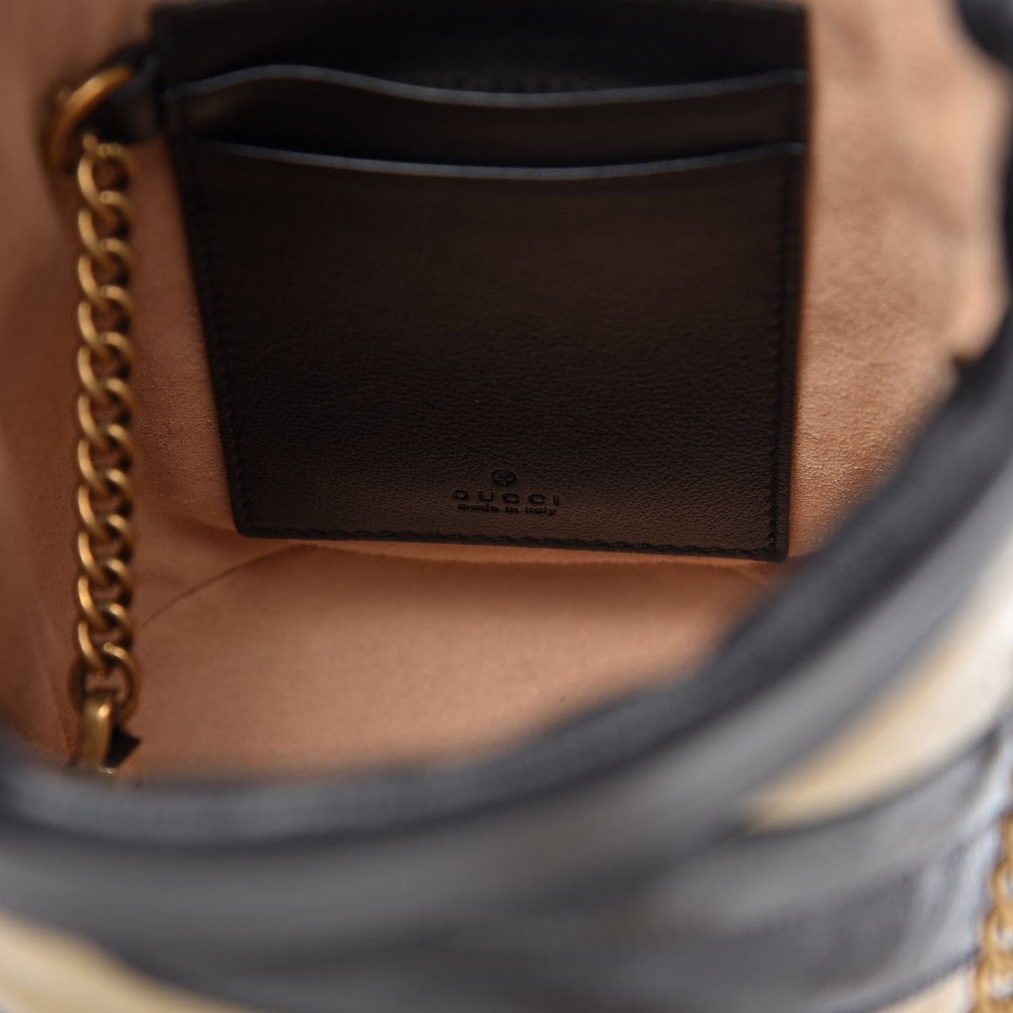 Azalea Calfskin Matelasse Diagonal Patchwork Mini Torchon GG Marmont 2.0 Bucket Bag Black Beige Romantic Cerise