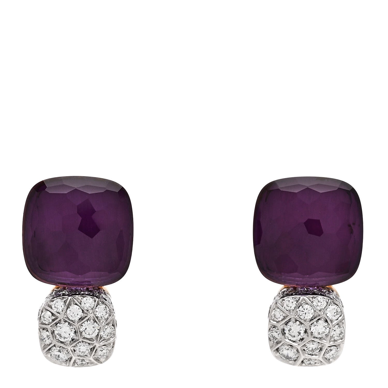 Pomellato 18K Rose White Gold Diamond Amethyst Nudo Earrings 1 of 5