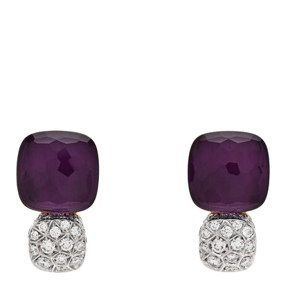 Pomellato 18K Rose White Gold Diamond Amethyst Nudo Earrings 1 of 5