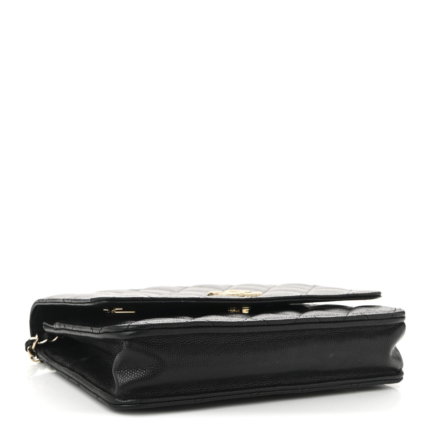Caviar Quilted Textured CC Wallet On Chain WOC Black