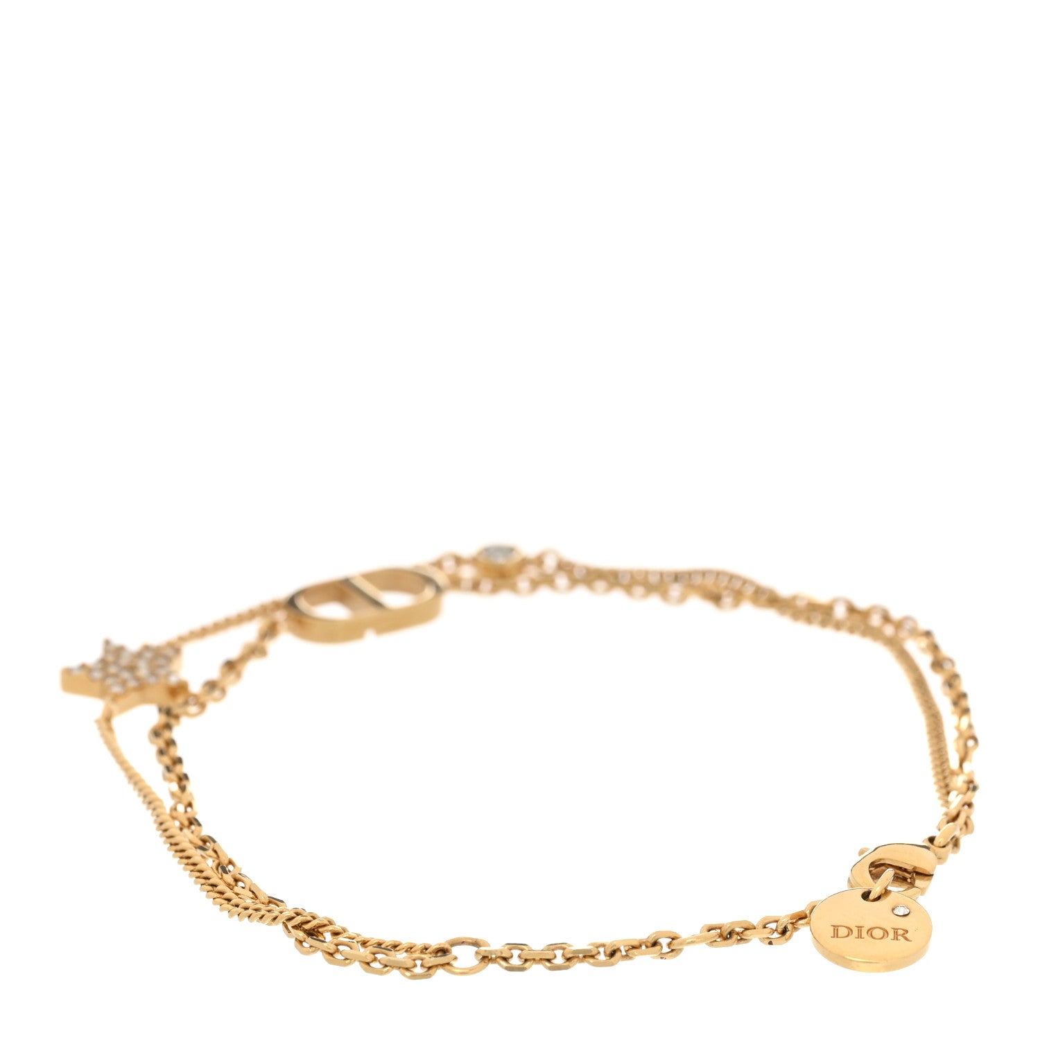 Christian Dior Metal Crystal Petit CD Double Bracelet Gold 3 of 4