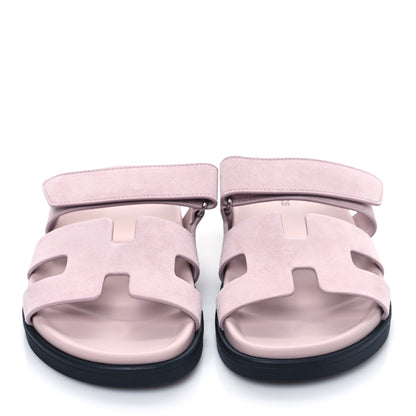 Hermes Suede Goatskin Womens Chypre Sandals 36 Rose Porcelaine 2 of 8