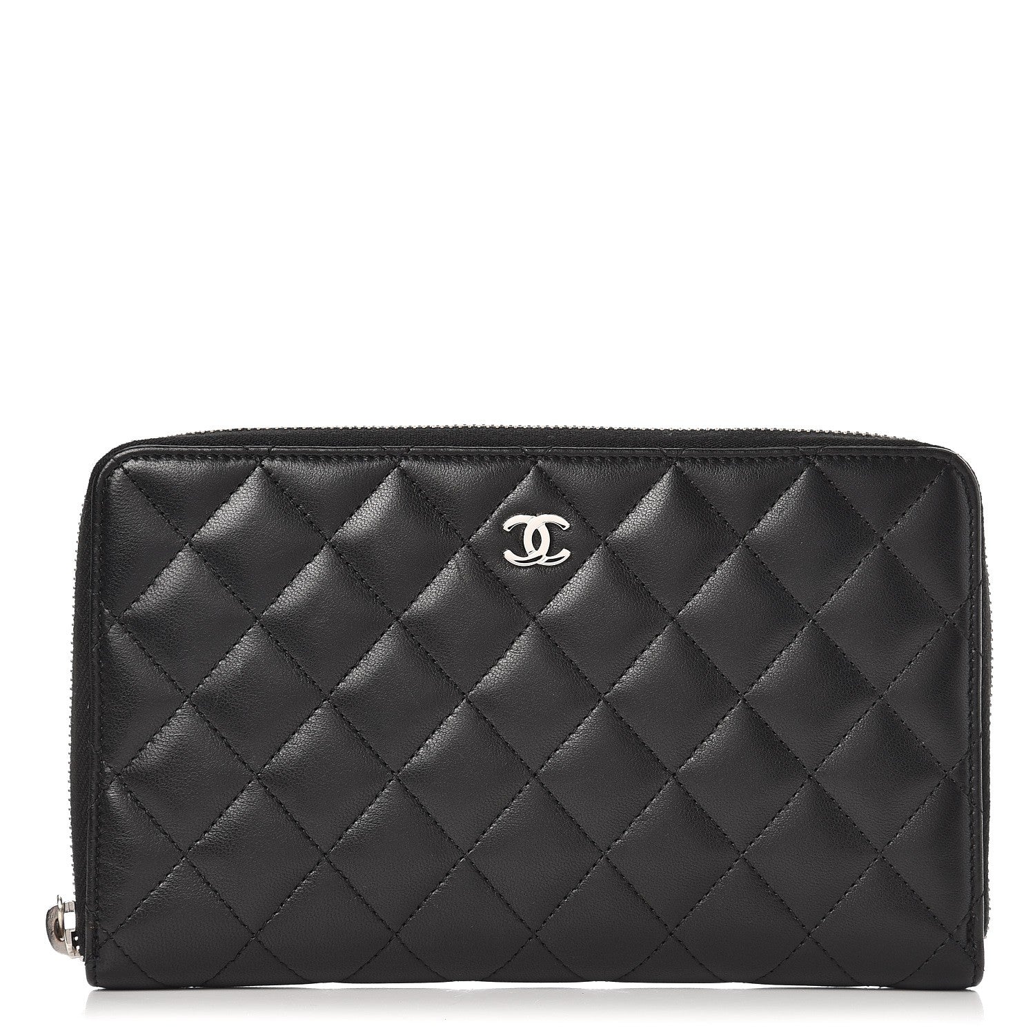 Chanel Lambskin Quilted Large Zip Around Organizer Wallet Black 1 of 9
