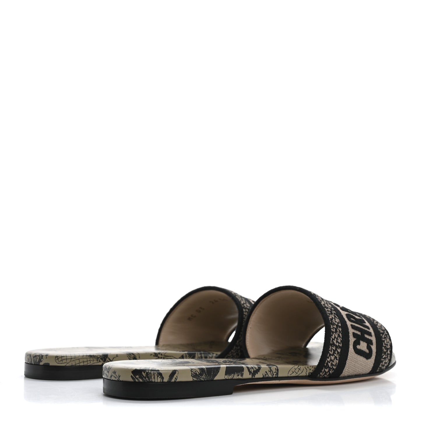 Canvas Embroidered Libellule Camouflage Dway Flat Slide Sandals 36 Natural Black