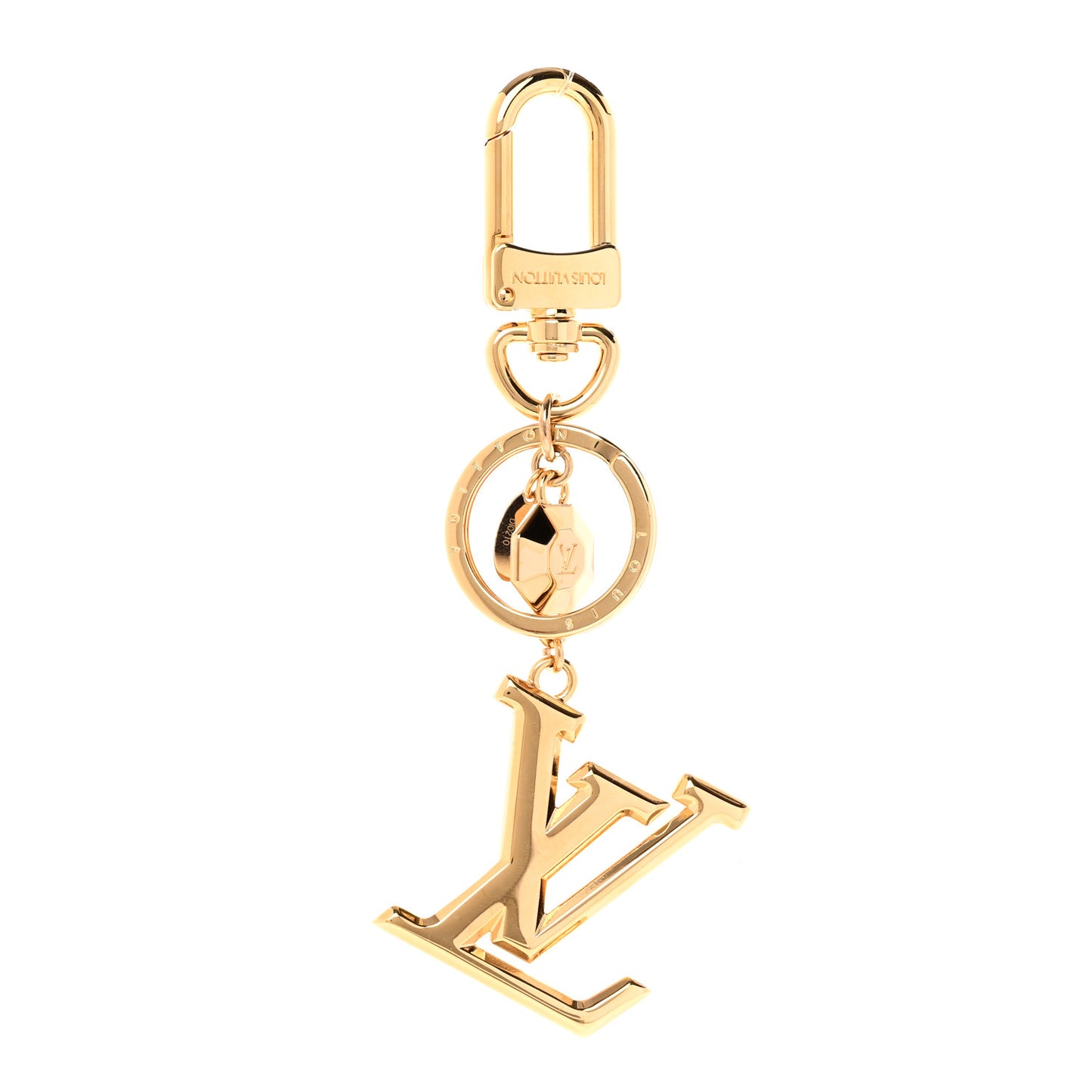 Metal LV Facettes Bag Charm Key Holder Gold