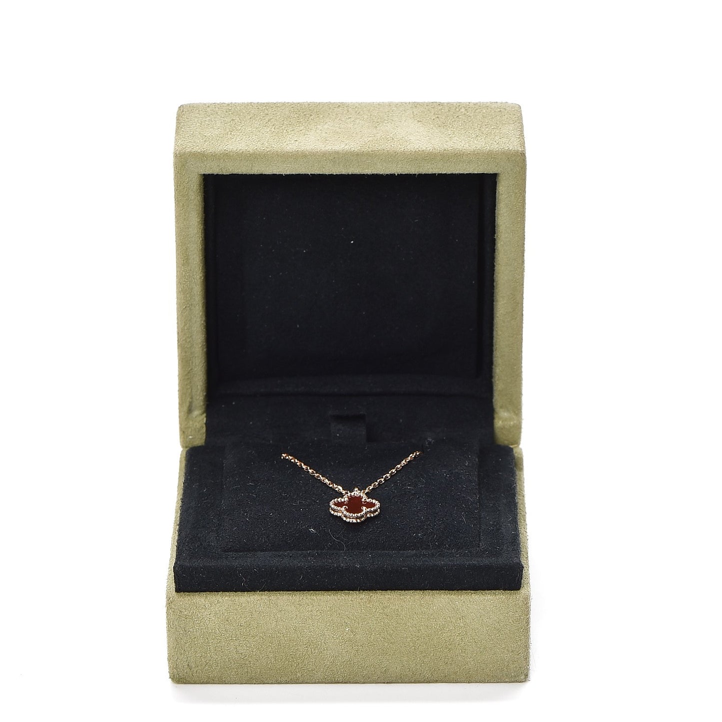 18K Rose Gold Carnelian Sweet Alhambra Pendant Necklace