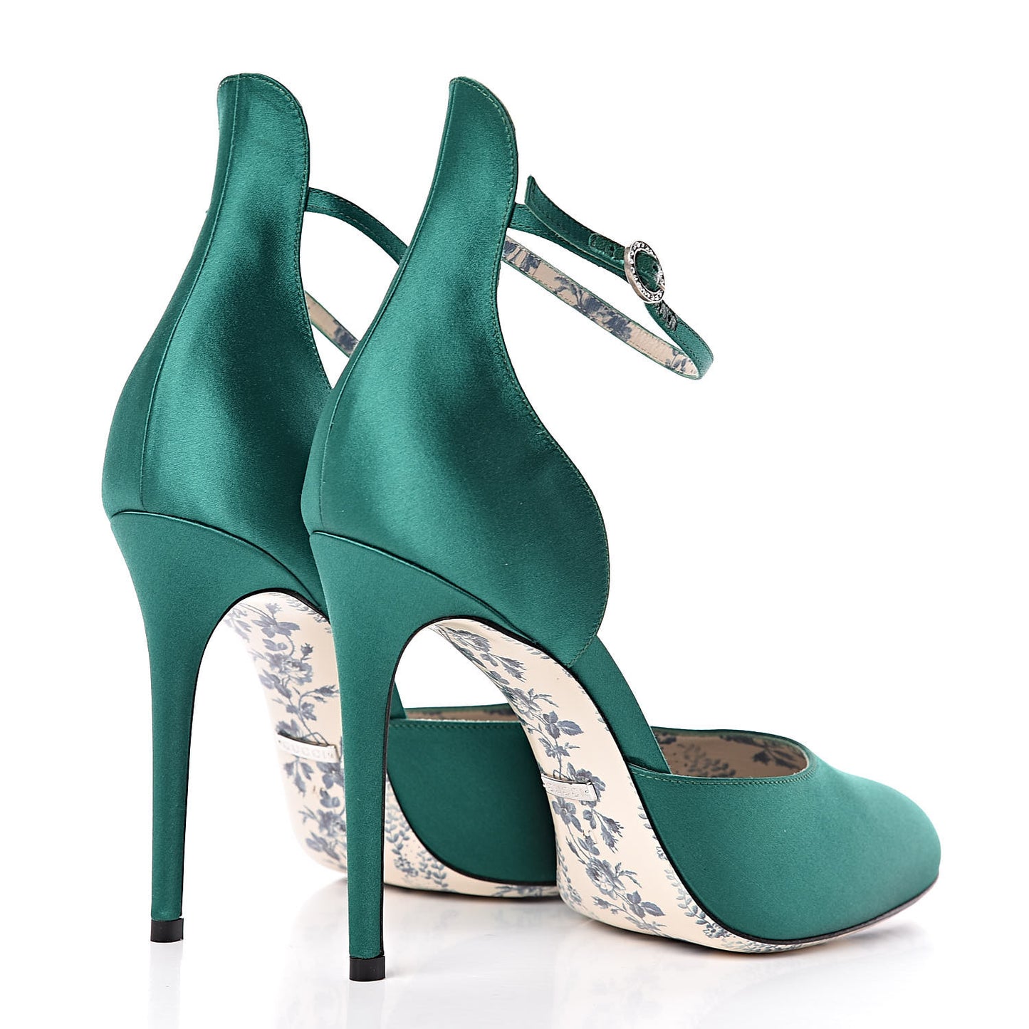 Satin Daisy Ankle Strap d'Orsay 105 Pumps 40 Emerald Green