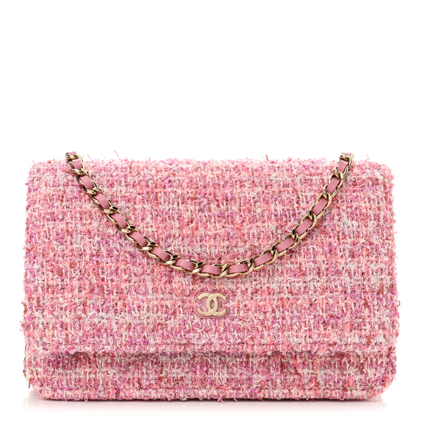 Tweed Quilted Wallet On Chain WOC Pink
