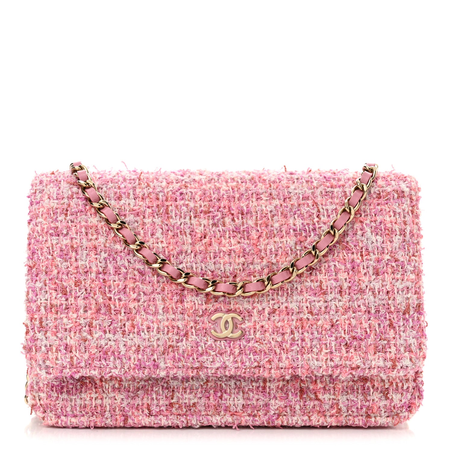 Chanel Tweed Quilted Wallet On Chain WOC Pink 1 of 12