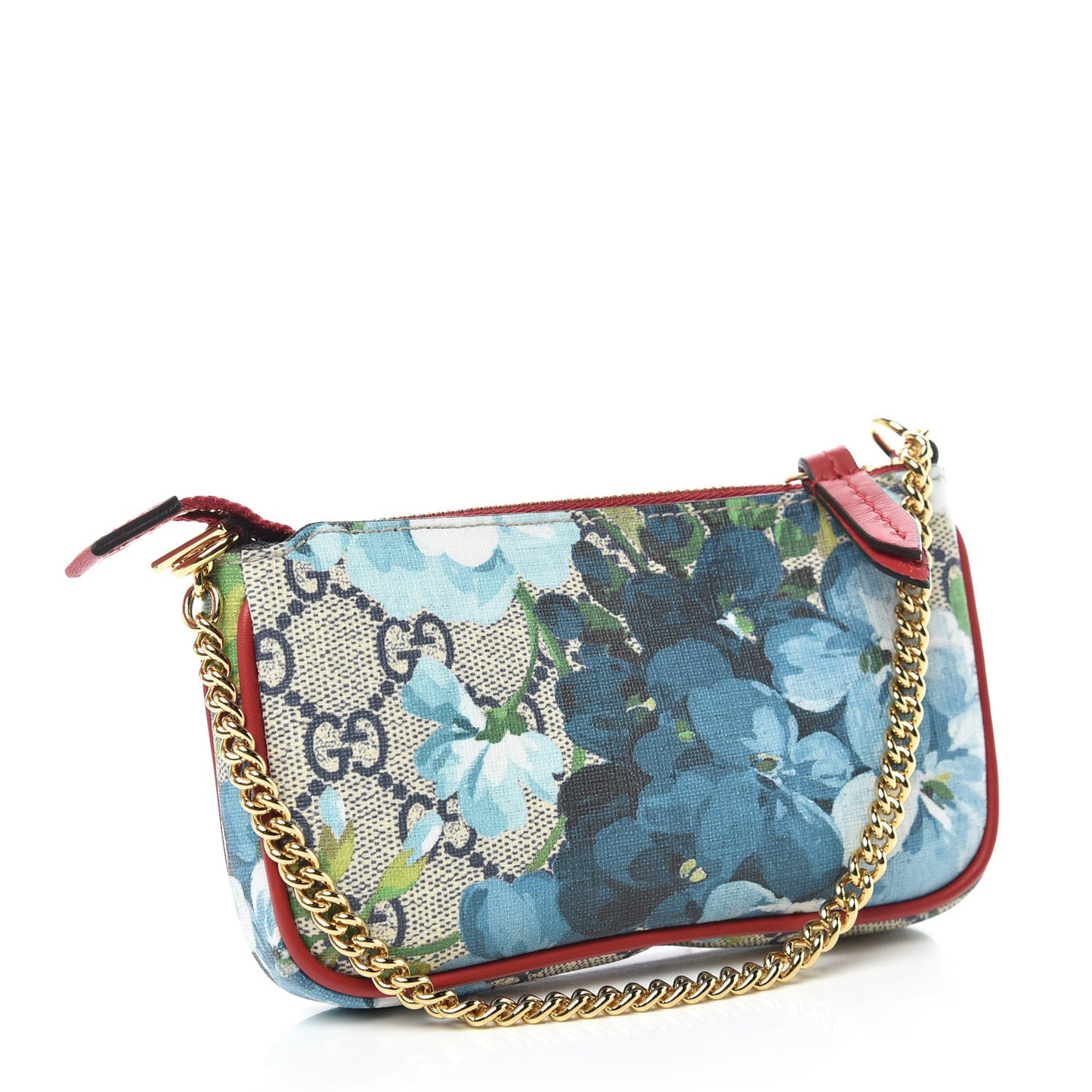GG Supreme Monogram Blooms Mini Chain Bag Beige Blue Navy Hibiscus Red