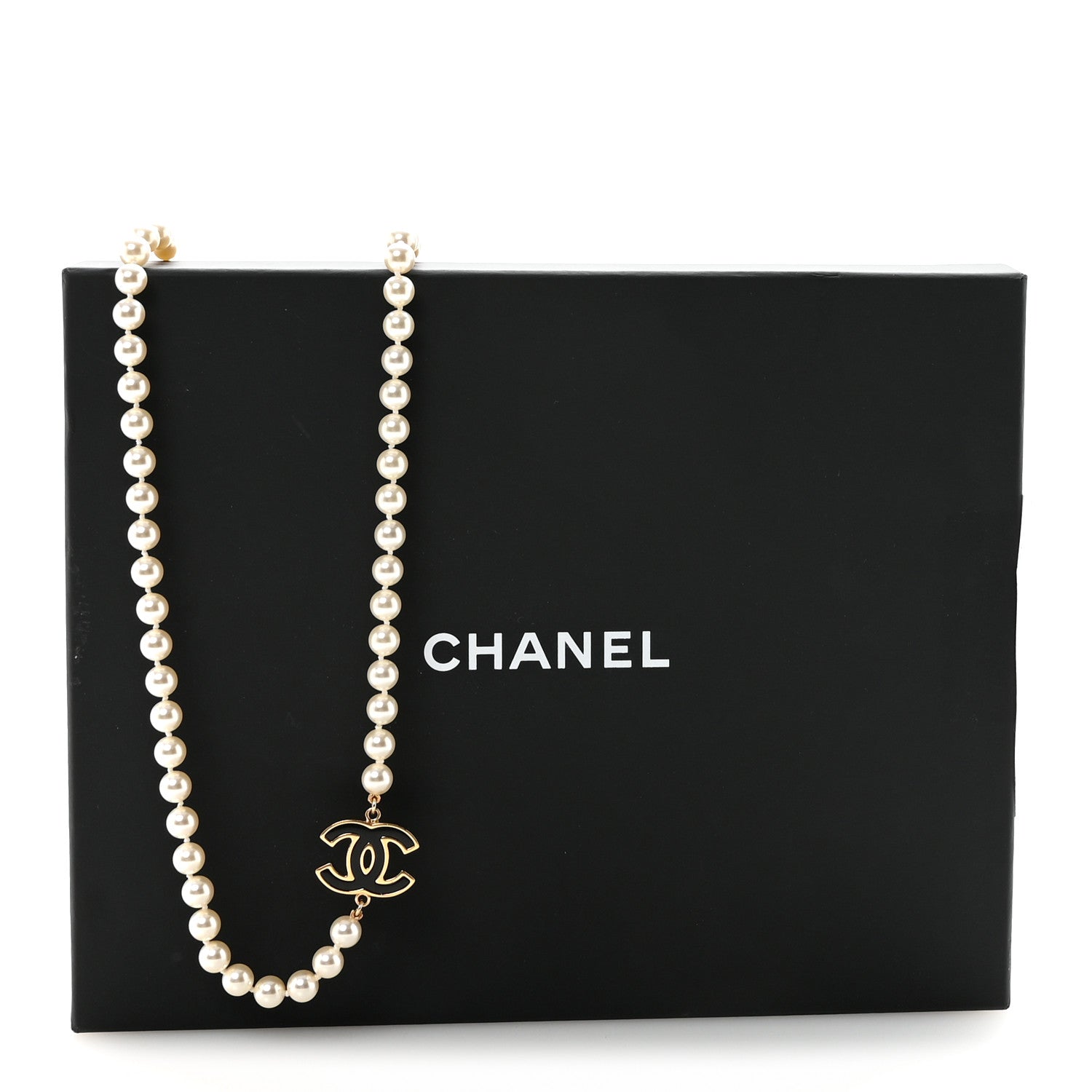 Chanel Pearl Beaded Resin CC Long Necklace Black Gold 7 of 7