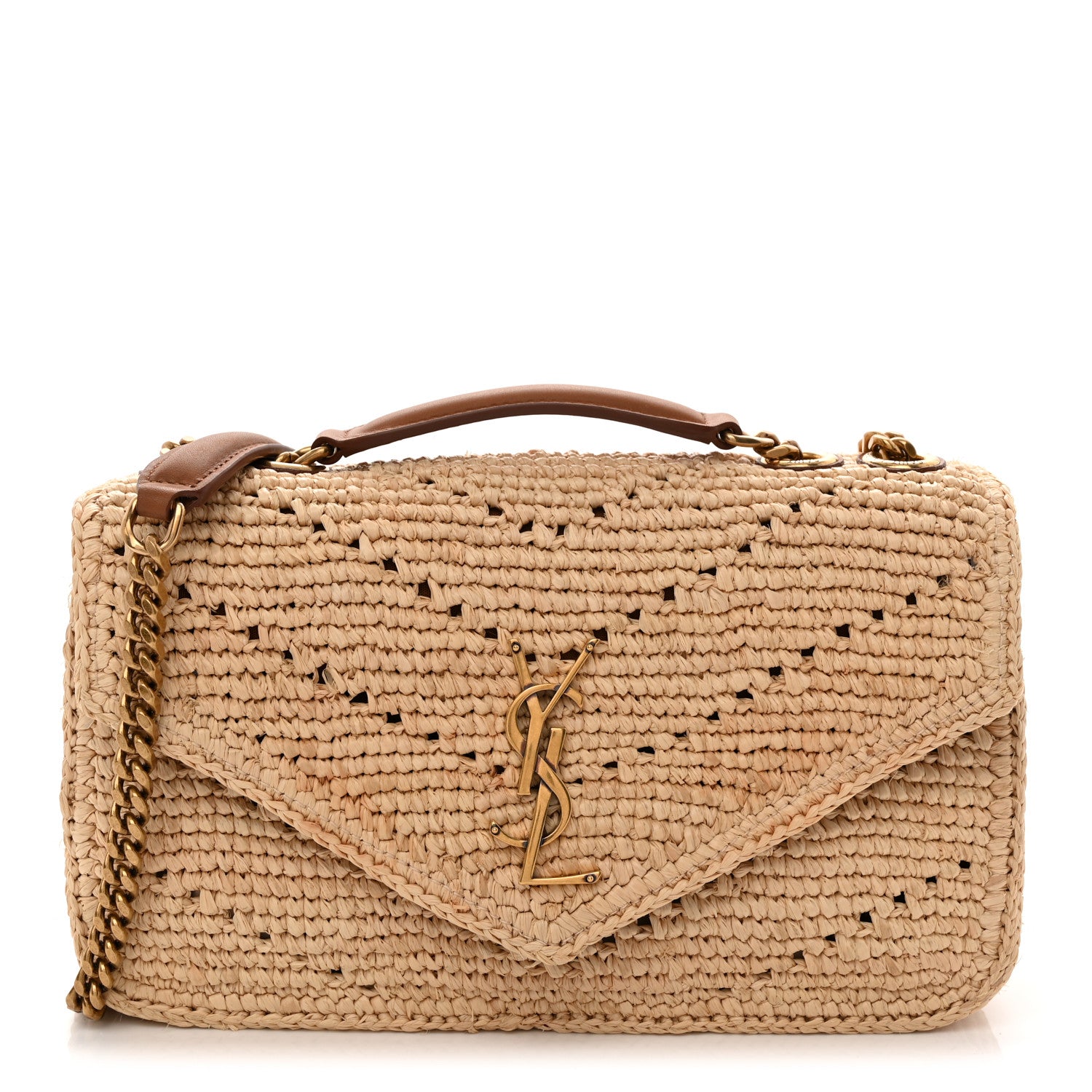 Saint Laurent Raffia Monogram Small Loulou Monogram Chain Satchel Natural 1 of 11