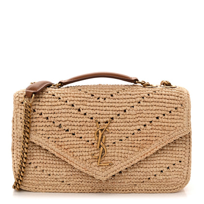 Saint Laurent Raffia Monogram Small Loulou Monogram Chain Satchel Natural 1 of 11