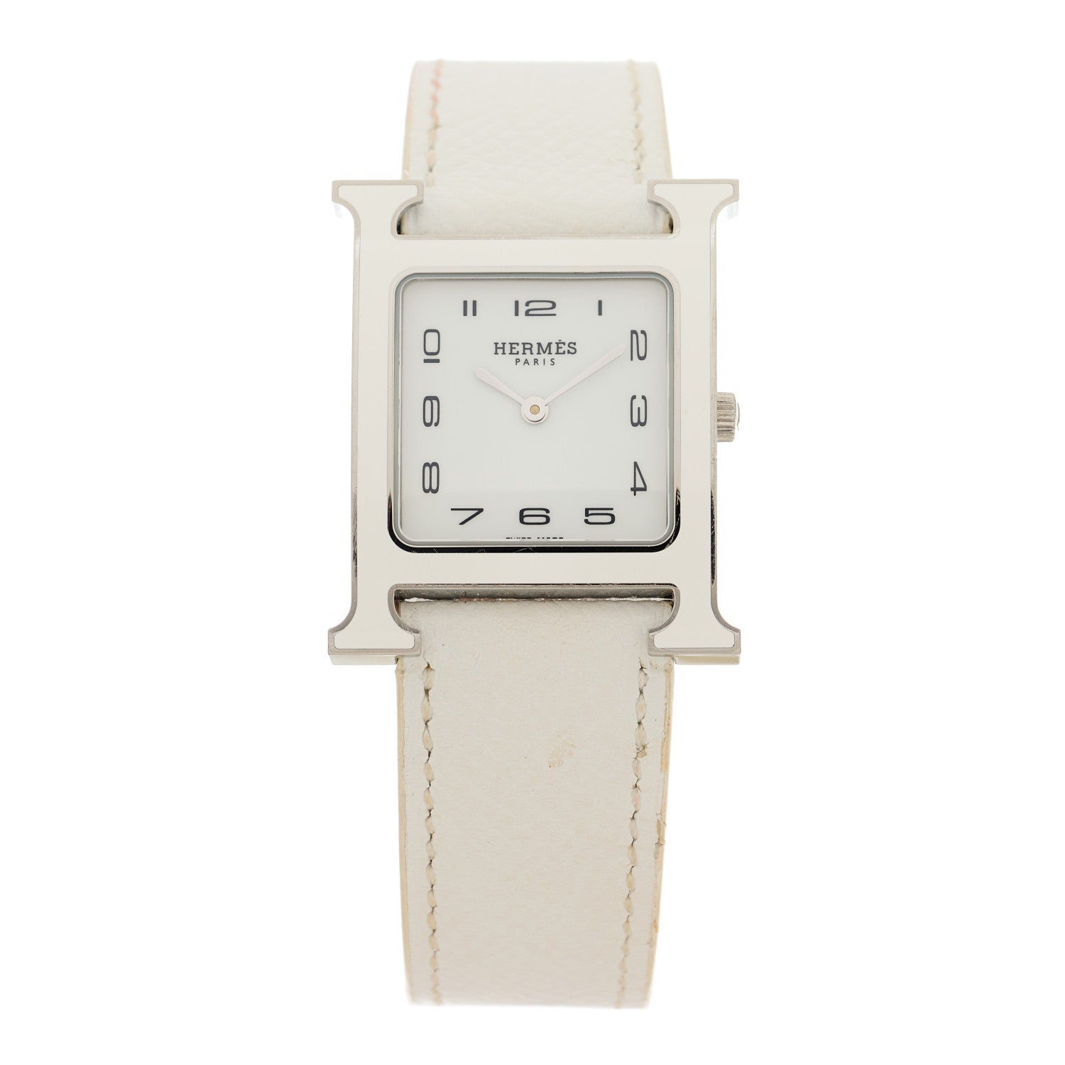 Hermes Stainless Steel Epsom Lacquer 26mm Heure H Hour Quartz Watch Blanc 1 of 5