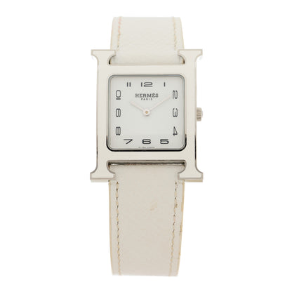 Hermes Stainless Steel Epsom Lacquer 26mm Heure H Hour Quartz Watch Blanc 1 of 5