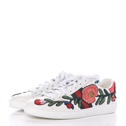 Gucci Calfskin Web Floral Embroidered Ace Sneakers 39.5 White 3 of 10