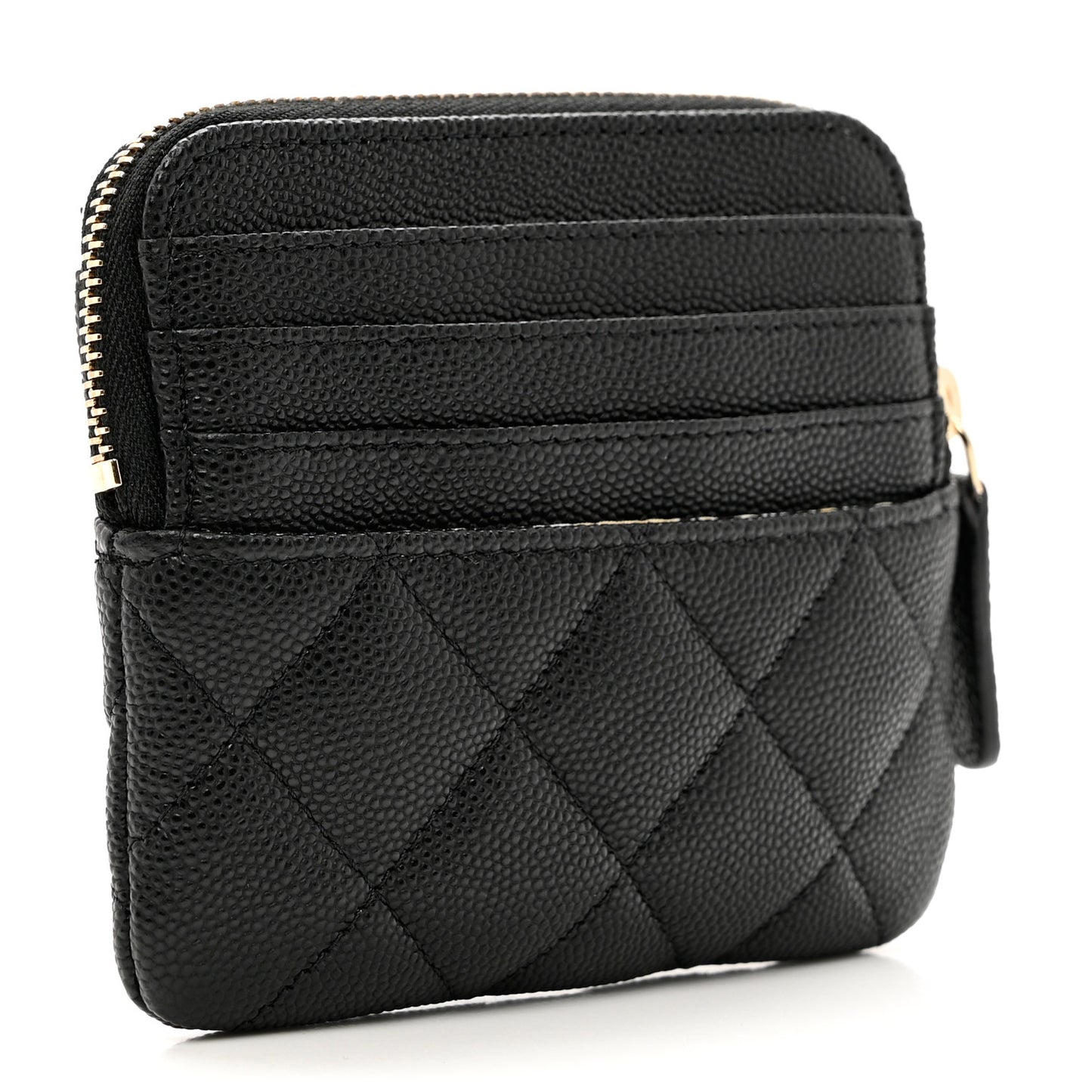 Caviar Quilted Zip Card Holder Wallet Black