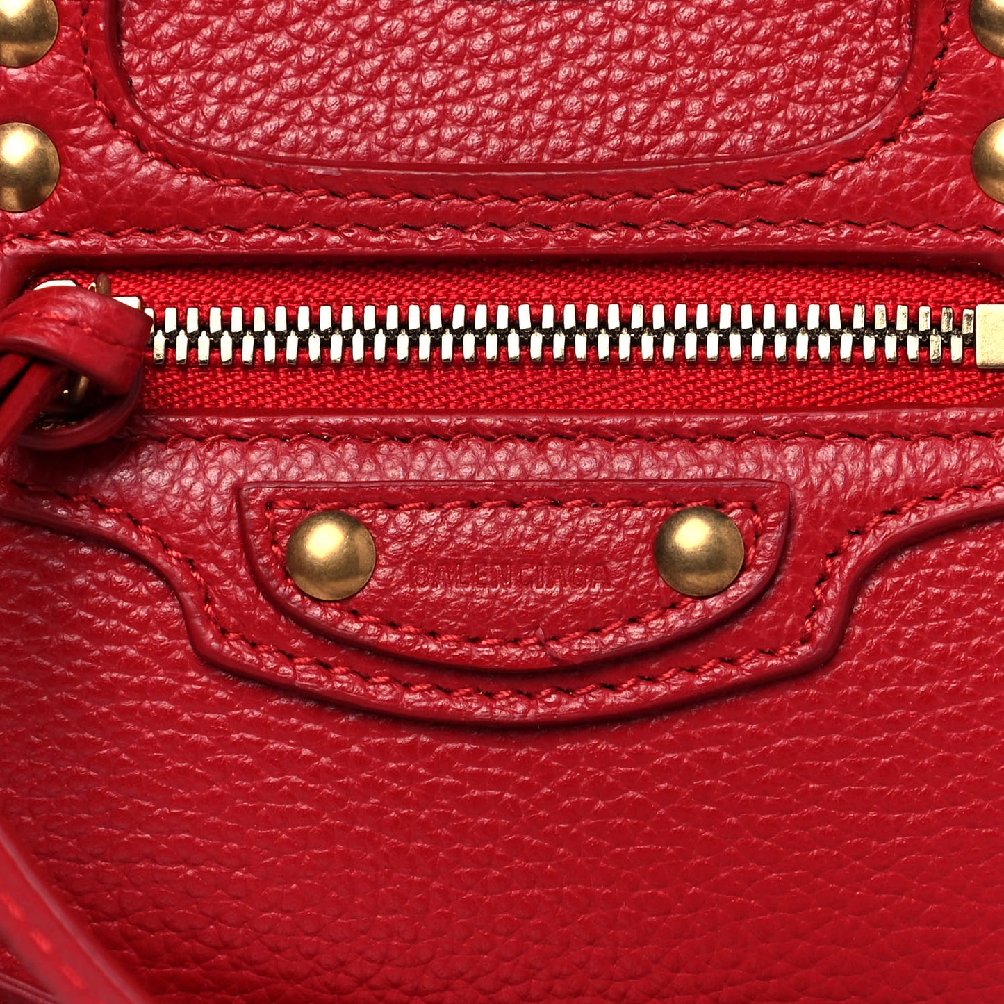 Grained Calfskin Neo Classic Gold Hardware Nano City Crossbody Medium Red