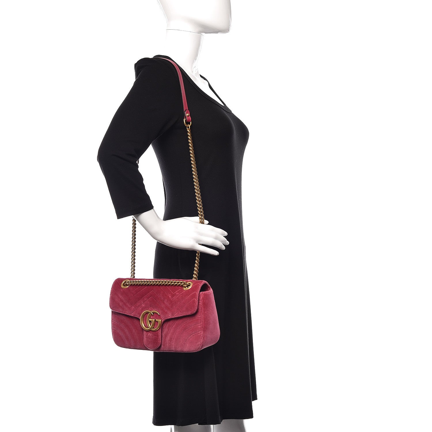 Gucci Velvet Matelasse Small GG Marmont Shoulder Bag Light Raspberry Rose 2 of 10
