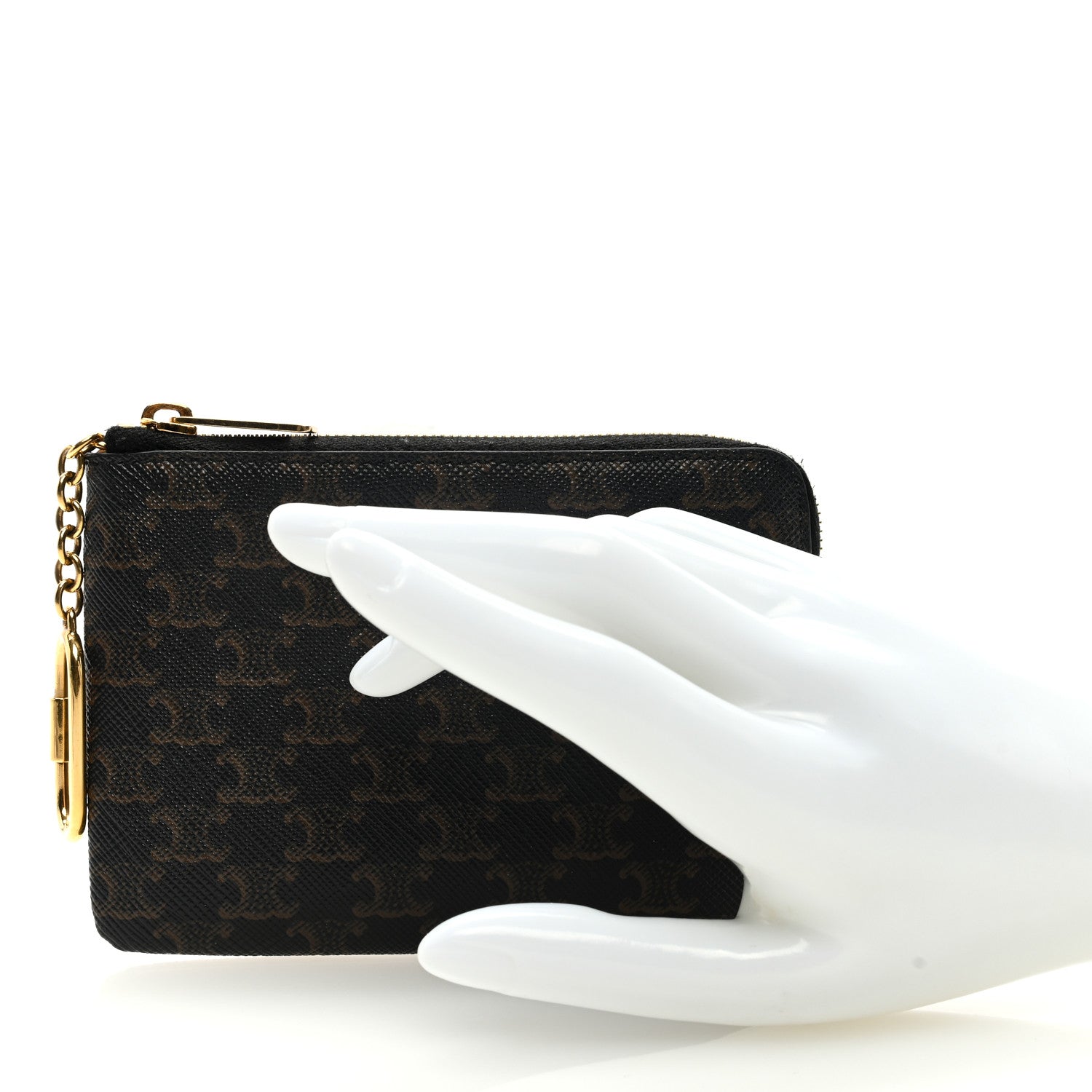 Celine Triomphe Canvas Coin and Card Pouch With Hook Black 2 of 6