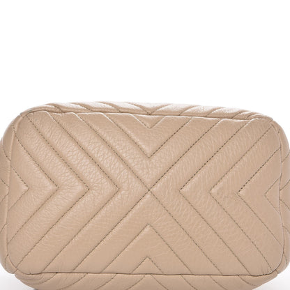 Chanel Deerskin Chevron Small CC Chain Bucket Bag Beige 9 of 9