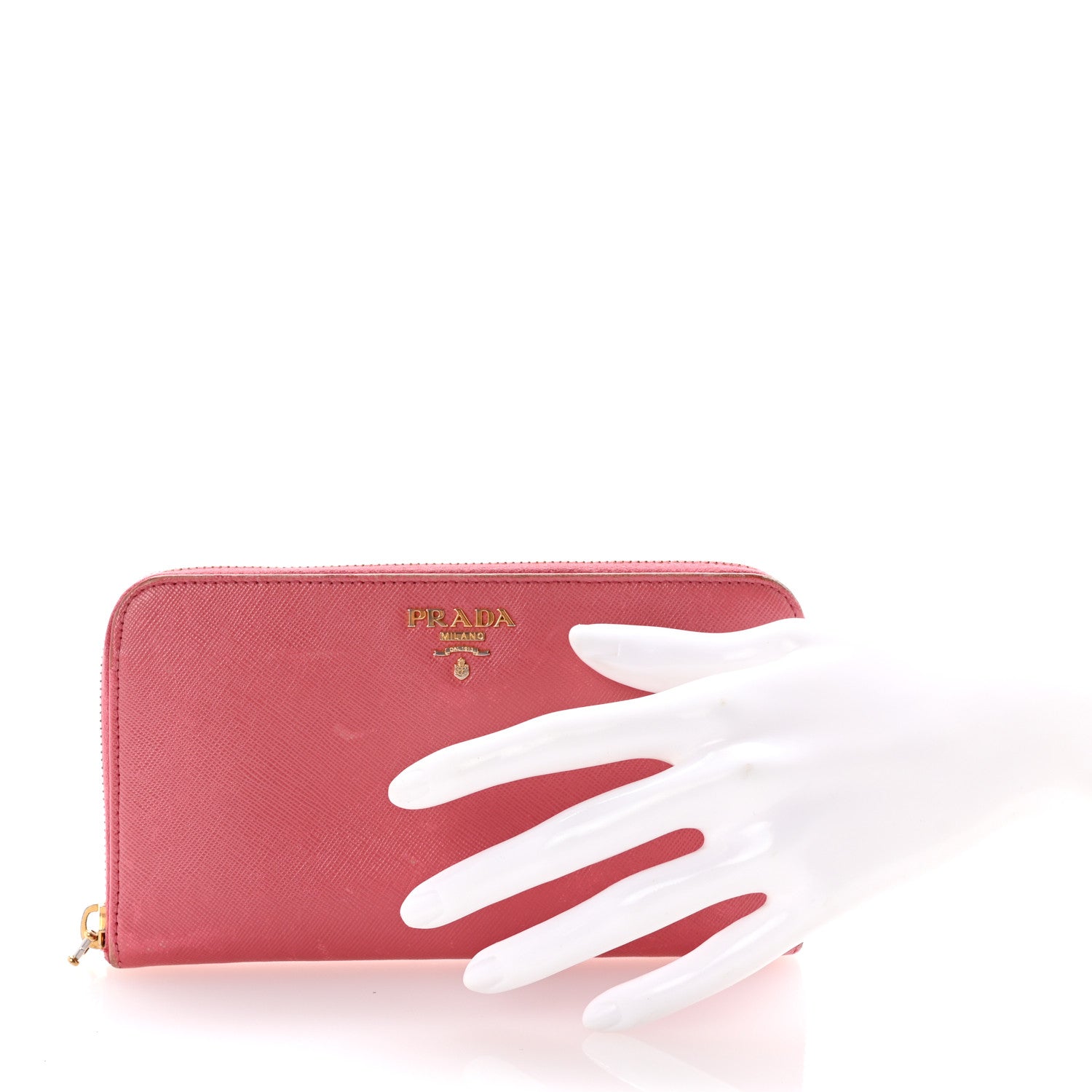 Prada Saffiano Metal Zip Around Wallet Ibisco 2 of 9