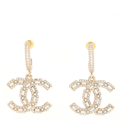 Chanel Crystal Baguette Pearl CC Drop Hoop Earrings Gold Pearly White 1 of 4