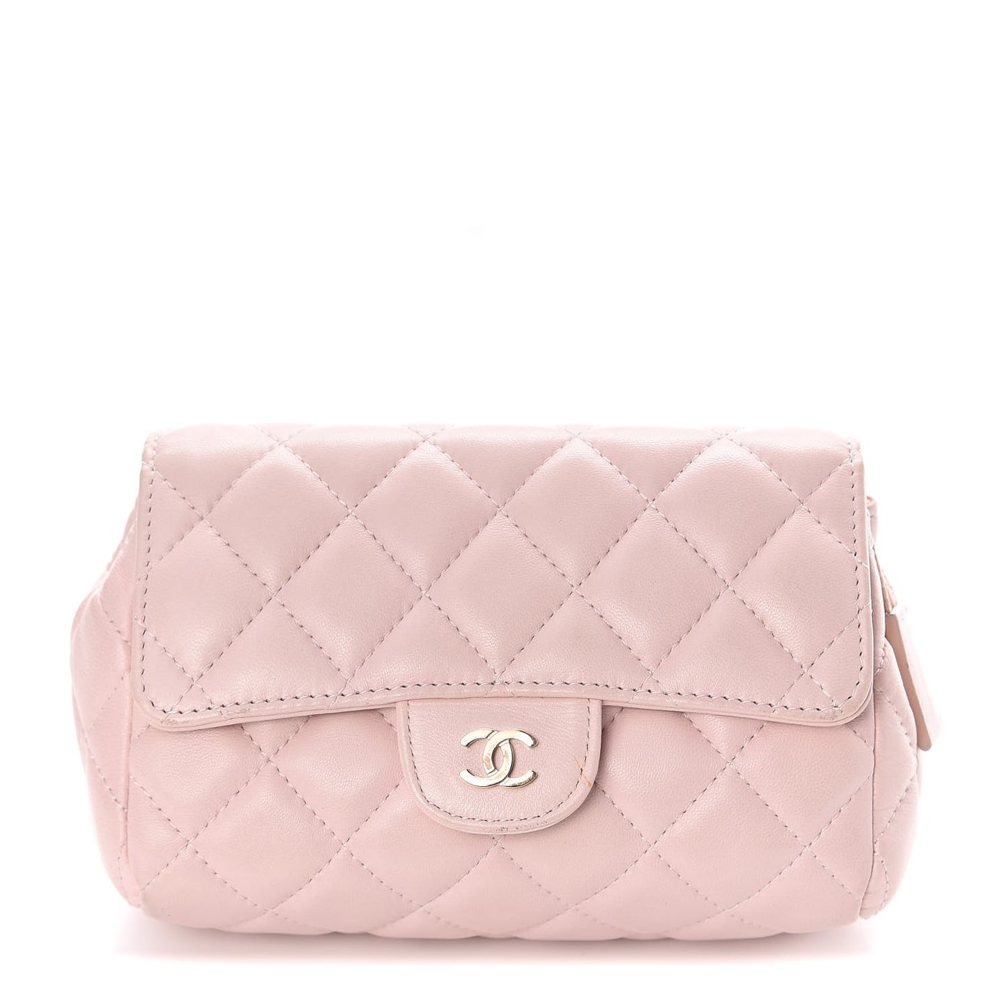 Lambskin Quilted Flap Cosmetic Case Light Pink