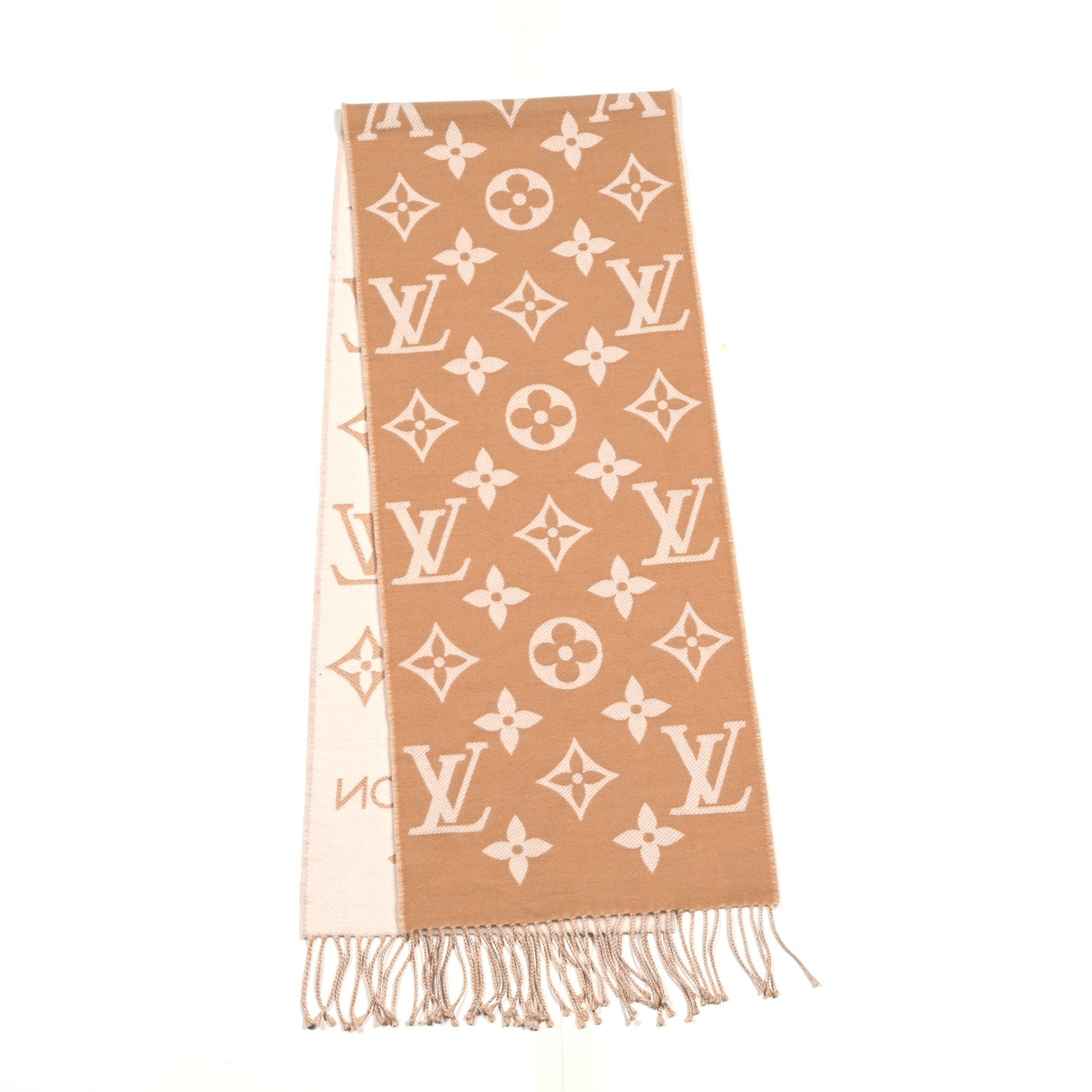 Louis Vuitton Wool Monogram LV Essential Scarf Beige 2 of 3