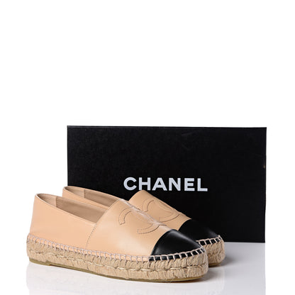 Chanel Lambskin CC Espadrilles 37 Beige Black 11 of 11