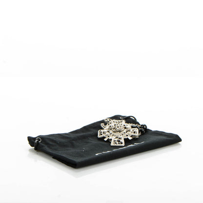 Chanel Bead Crystal CC Cross Pendant Necklace Black Silver 7 of 7