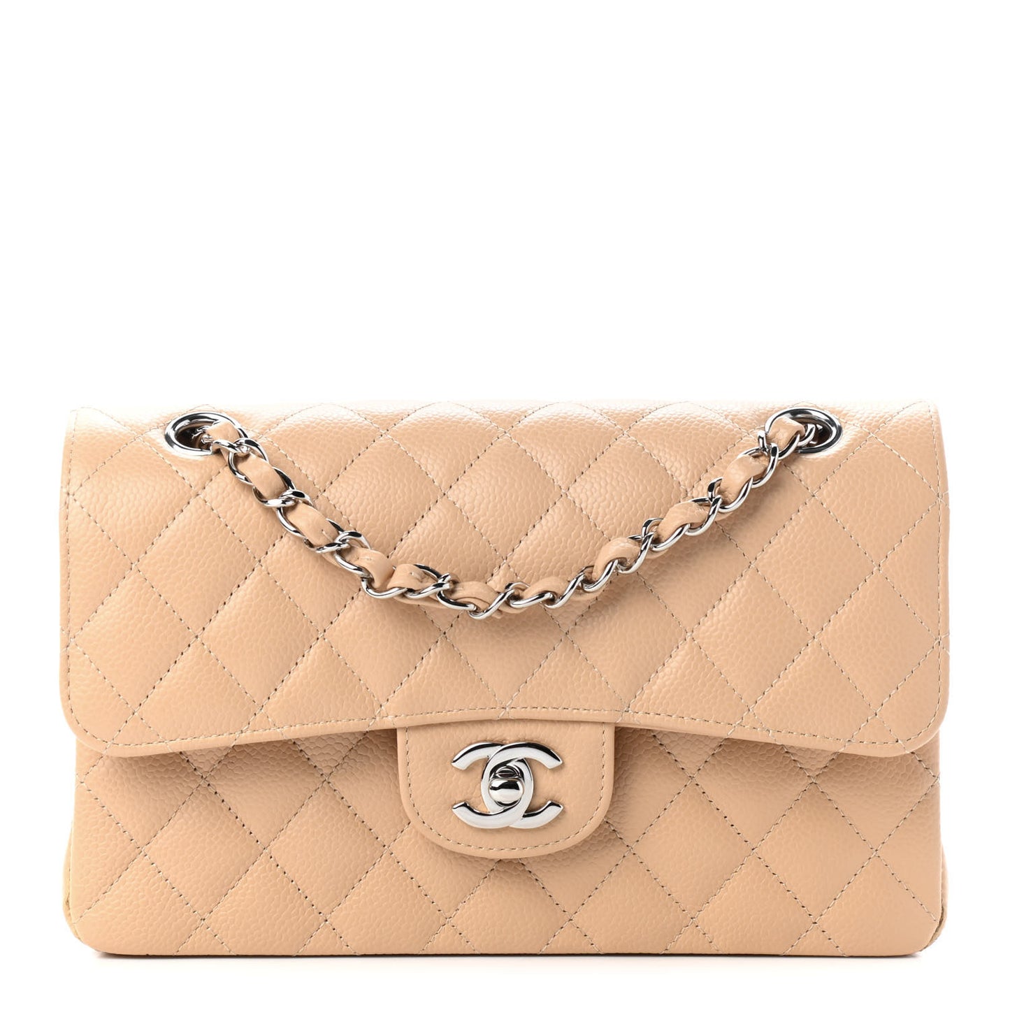 Caviar Quilted Small Double Flap Beige