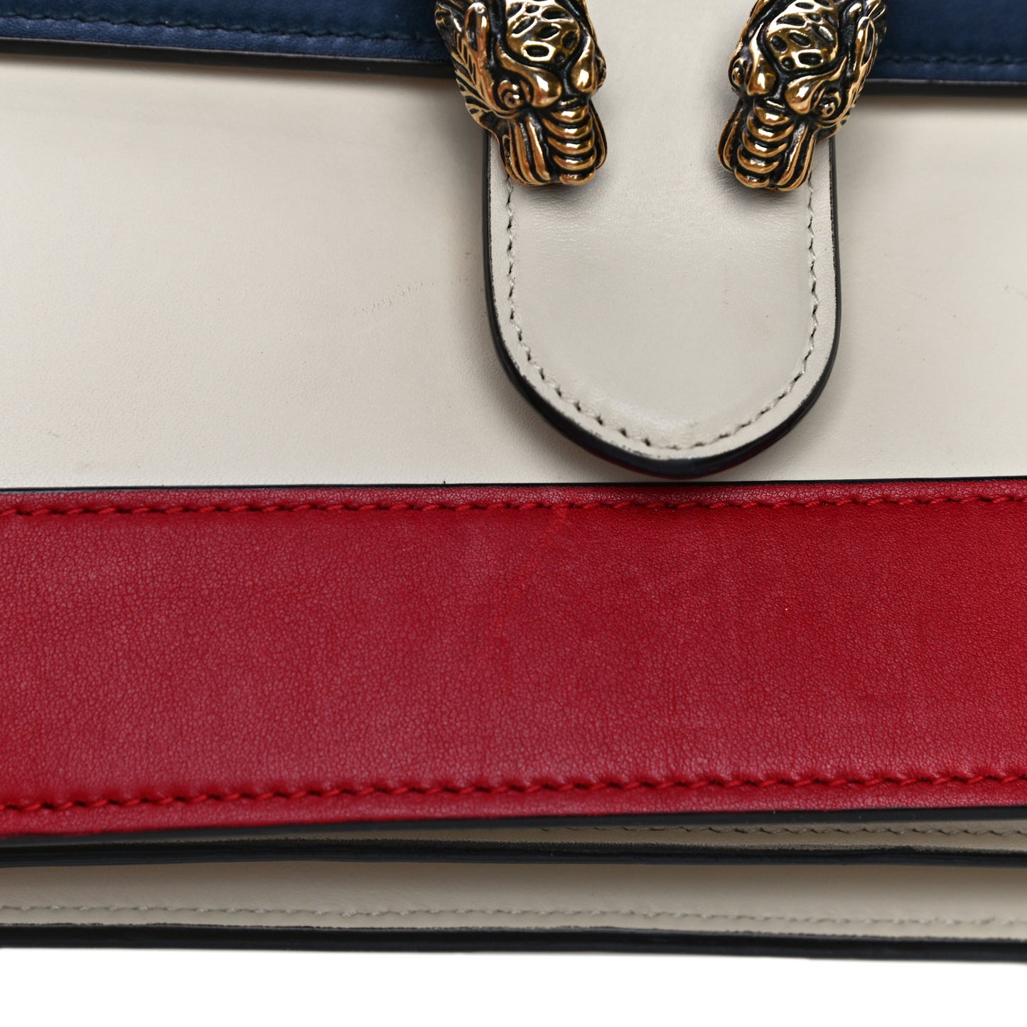 Calfskin Bamboo Web Medium Dionysus Top Handle Bag White Blue Hibiscus Red