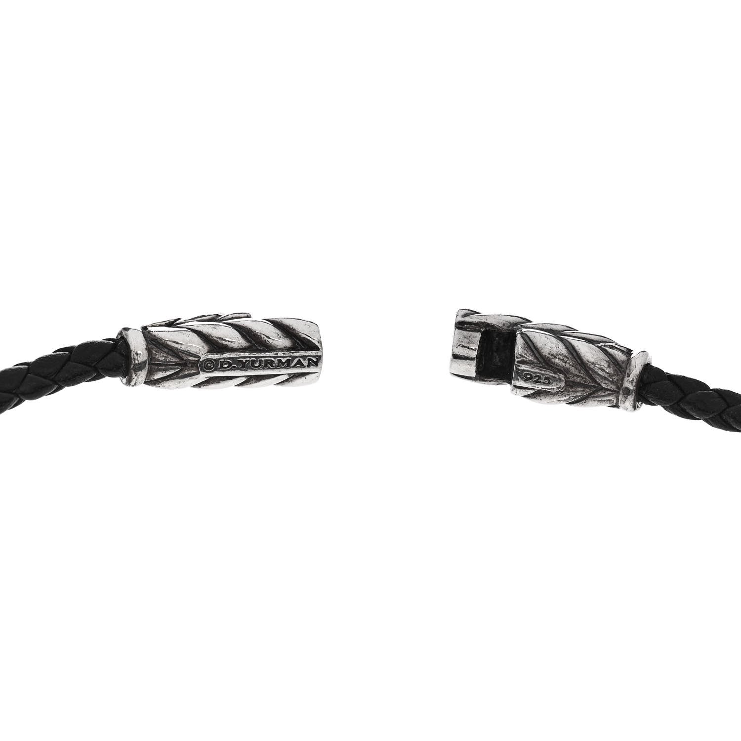 David Yurman Sterling Silver Leather Mens Chevron Triple-Wrap Bracelet Black 4 of 4