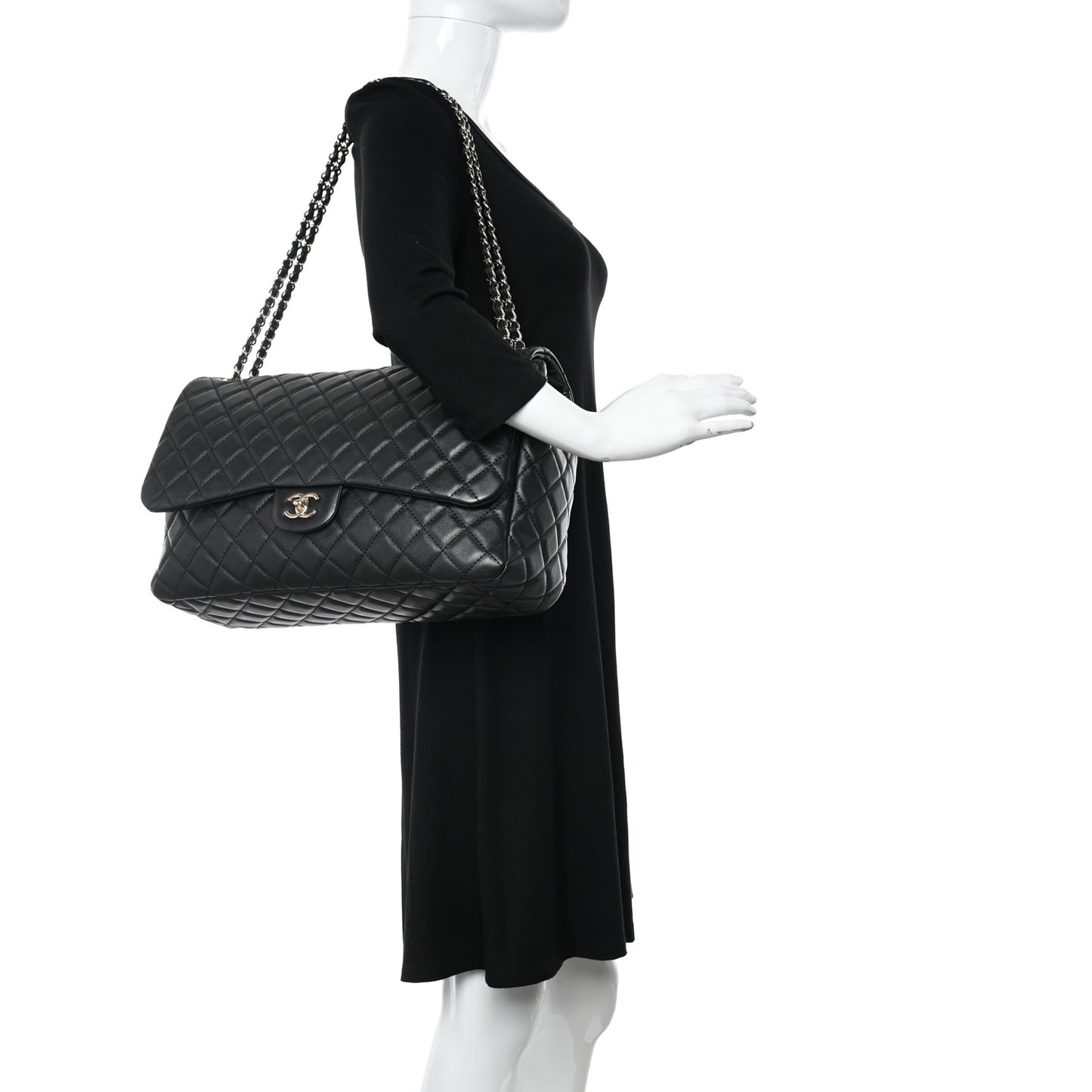 Metallized Calfskin Quilted Small XXL Travel Flap Bag Black