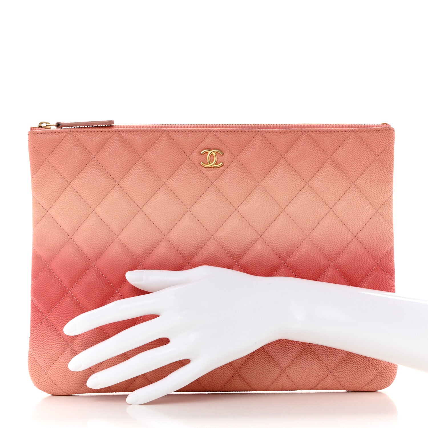 Chanel Caviar Quilted Ombre Medium Cosmetic Case Coral 2 of 9