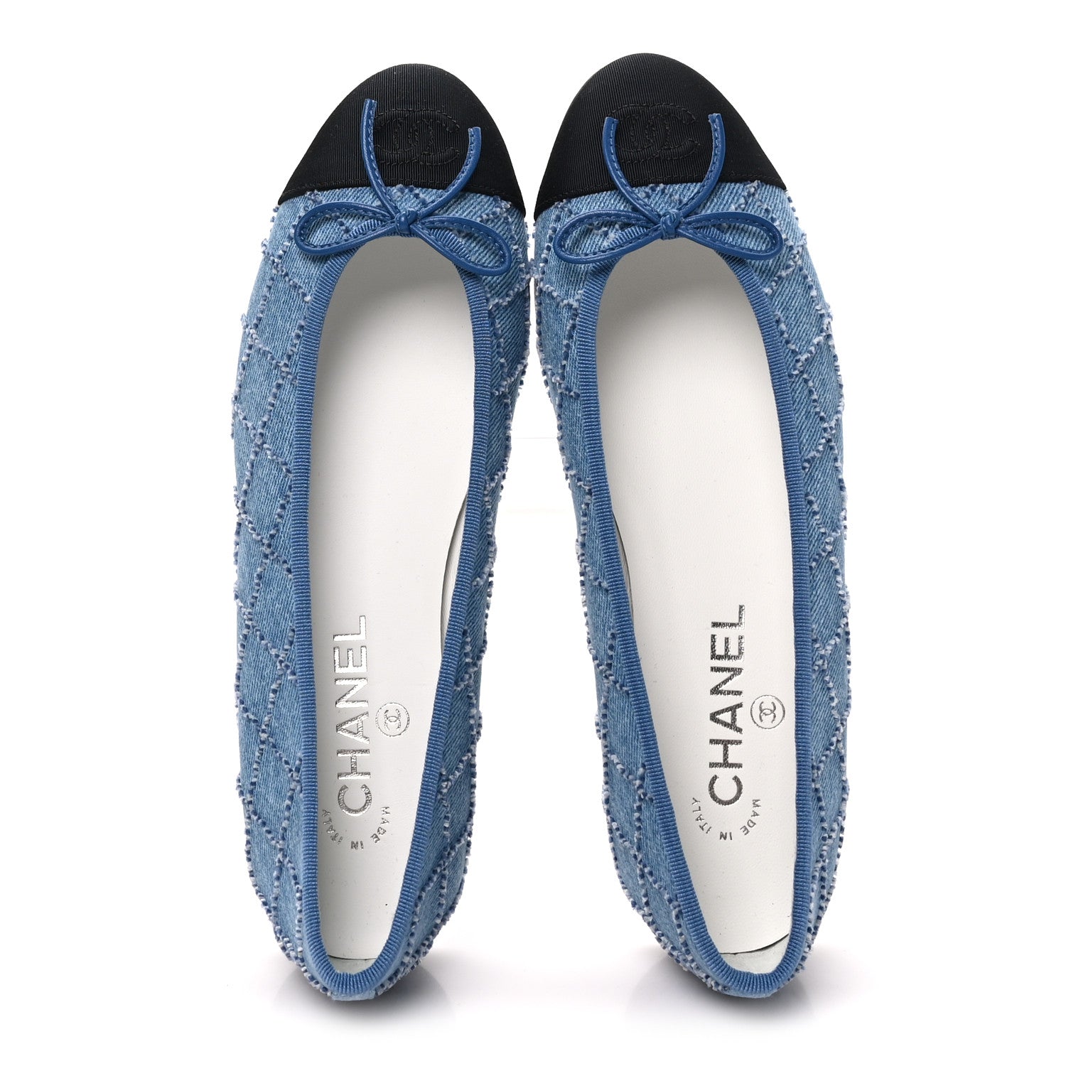 Chanel Denim Embroidered Grosgrain CC Cap Toe Ballerina Flats 39 Blue Black 2 of 10