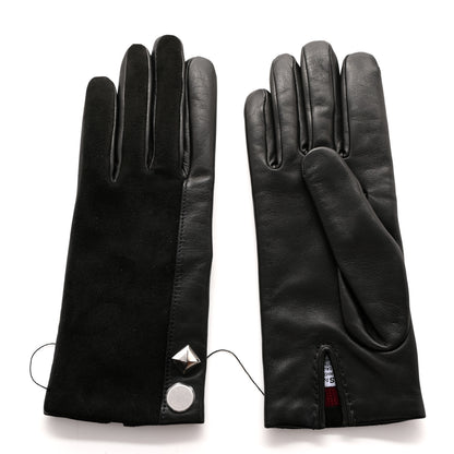 Hermes Lambskin Suede Harmonie Gloves 7 Black 2 of 5