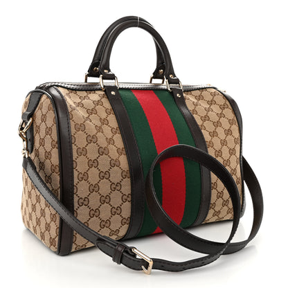 Gucci Monogram Selleria Calfskin Vintage Web Medium Boston Beige Ebony Cocoa 3 of 10