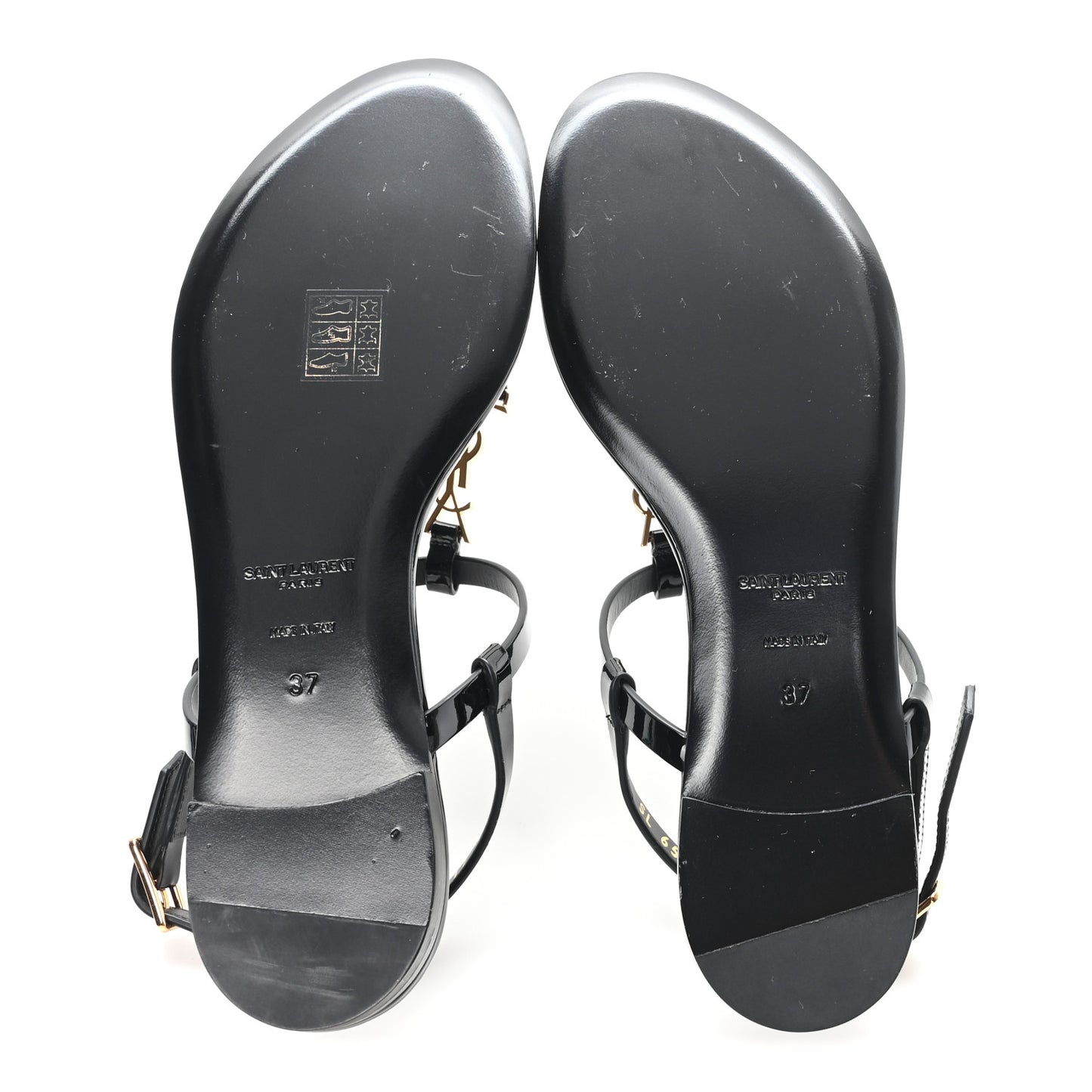 Patent Calfskin Cassandra Monogram Sandals 37 Black
