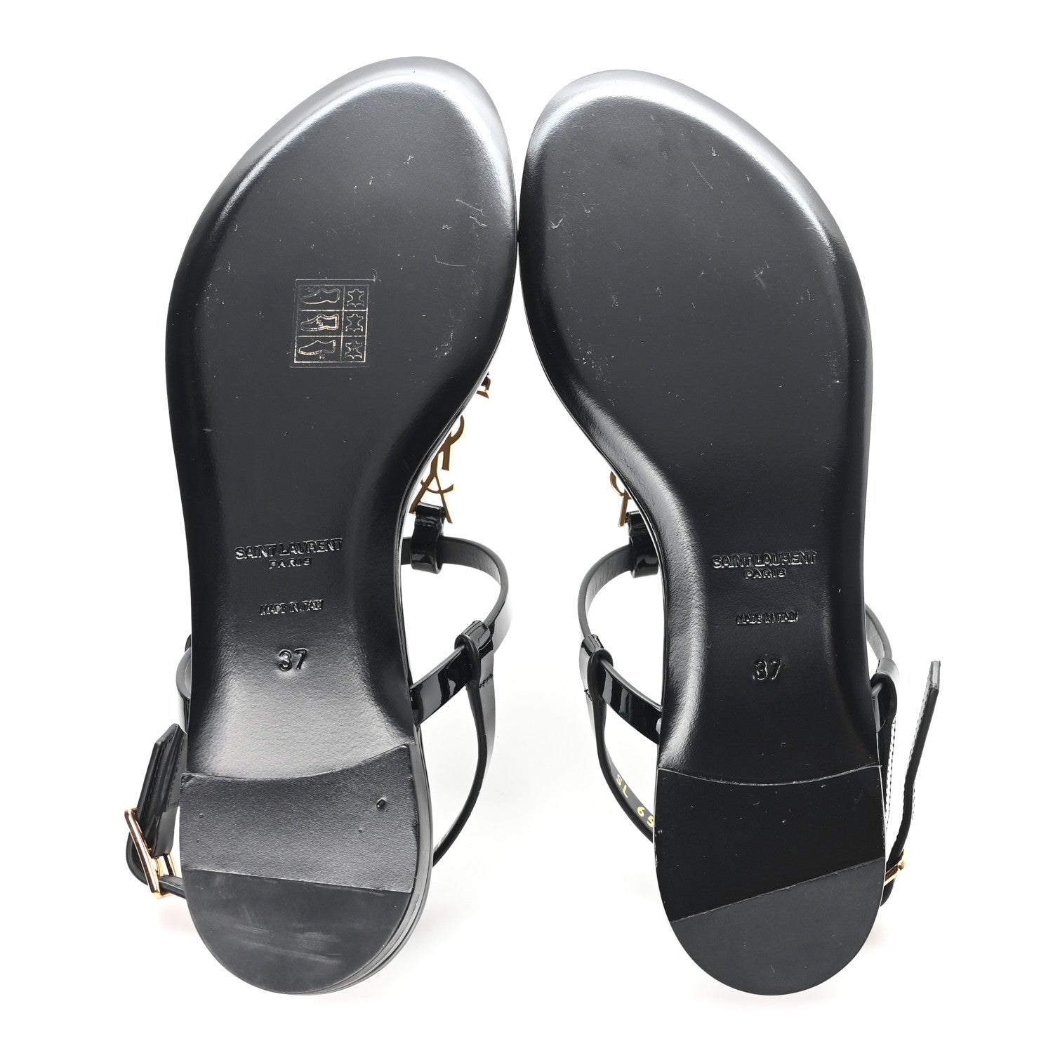 Saint Laurent Patent Calfskin Cassandra Monogram Sandals 37 Black 6 of 10