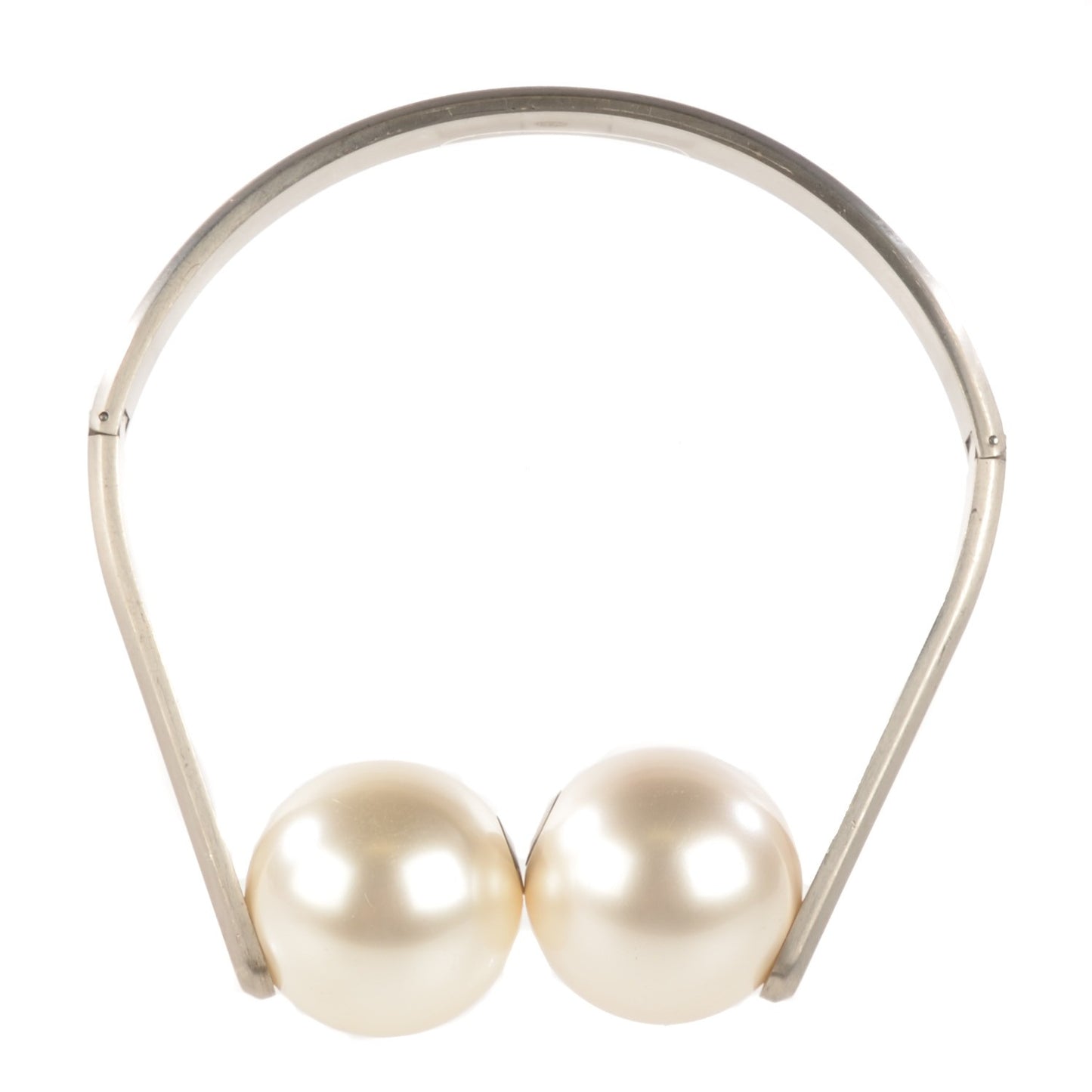 Giant Pearl Headphones Necklace Silver