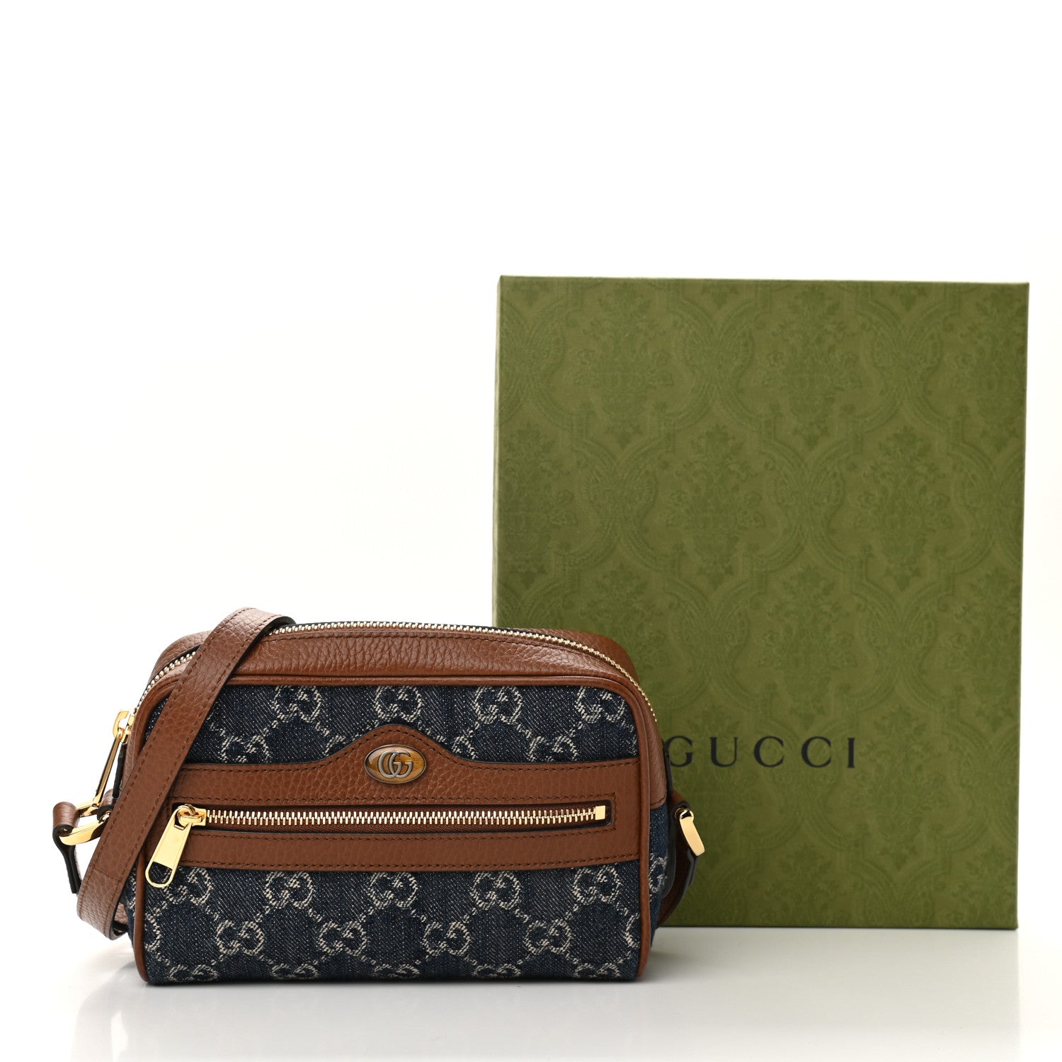 Gucci New Denim GG Monogram Dollar Calfskin Mini Ophidia Shoulder Bag Blue Tea Cuir Epilog 11 of 11